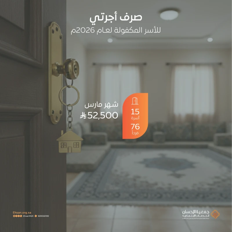 صرف مشروع أجرتي لسداد إيجار 15 أسرة مكفولة لشهر مارس